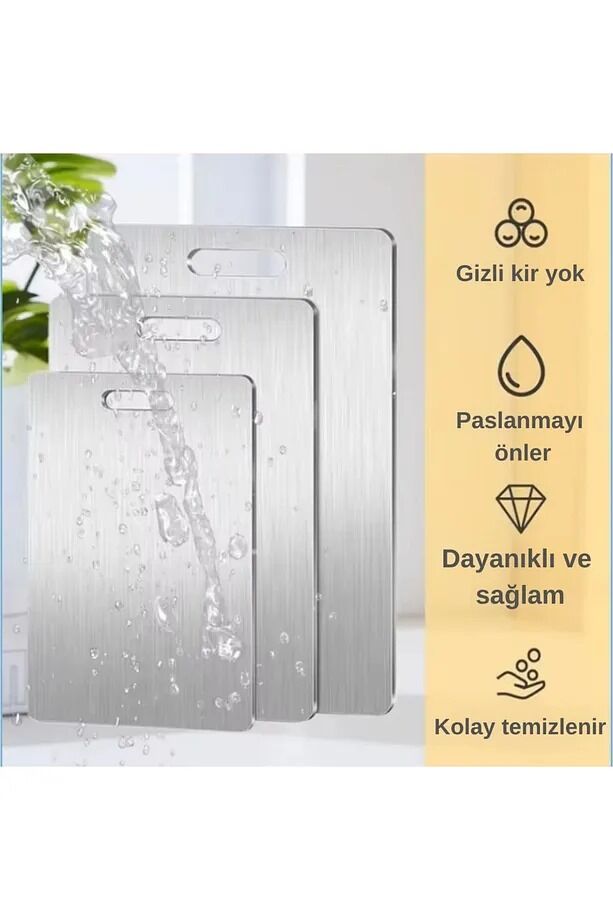 Mucit Home 3'lü Paslanmaz Çelik Antibakteriyel Kesme Tahtası Setii
