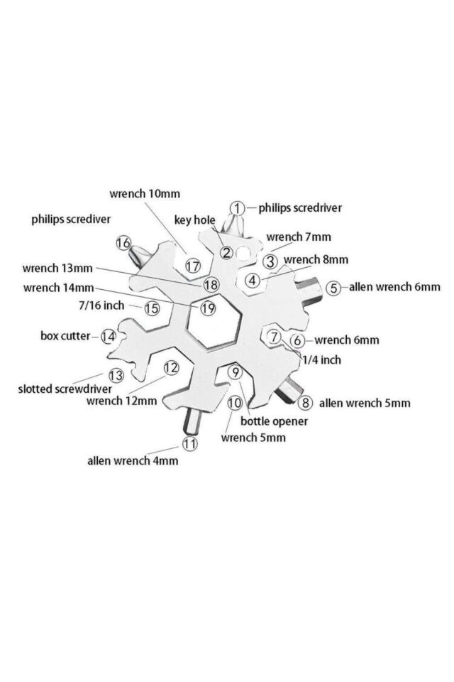 Mucit Home 19 In 1 Çok Fonksiyonlu Çelik Alyan Tornavida Açacak Kar Tanesi Anahtarlık