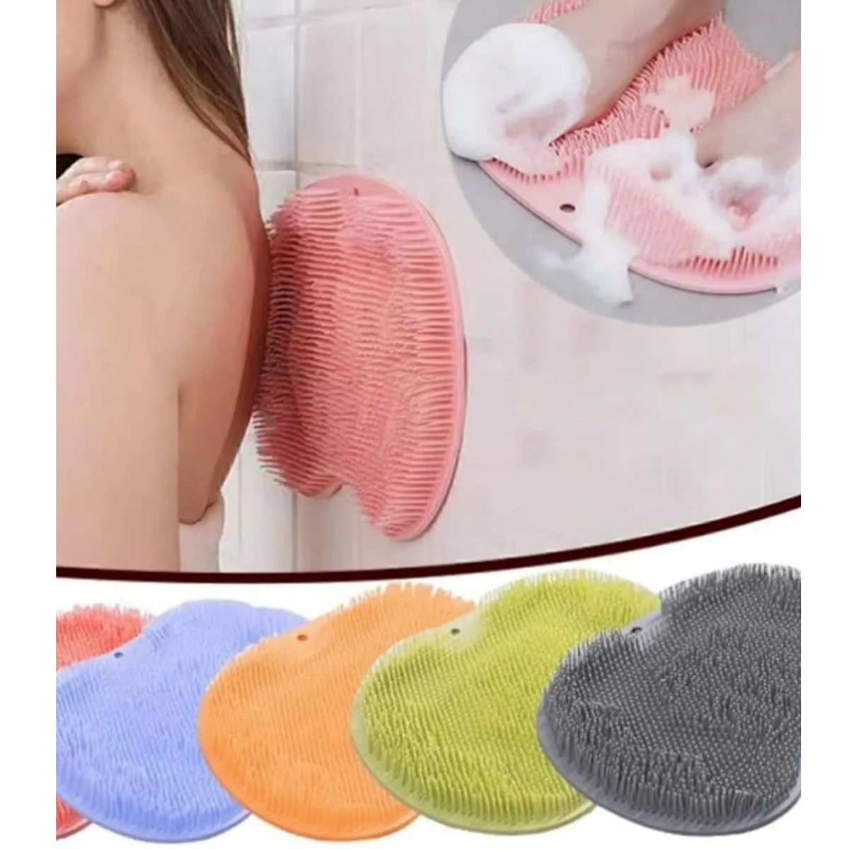 Mucit Home Vantuzlu Silikon Banyo Fırçası Ayak Masaj Pedi Sırt Kesesi Vücut Yıkama Lifi Renkli