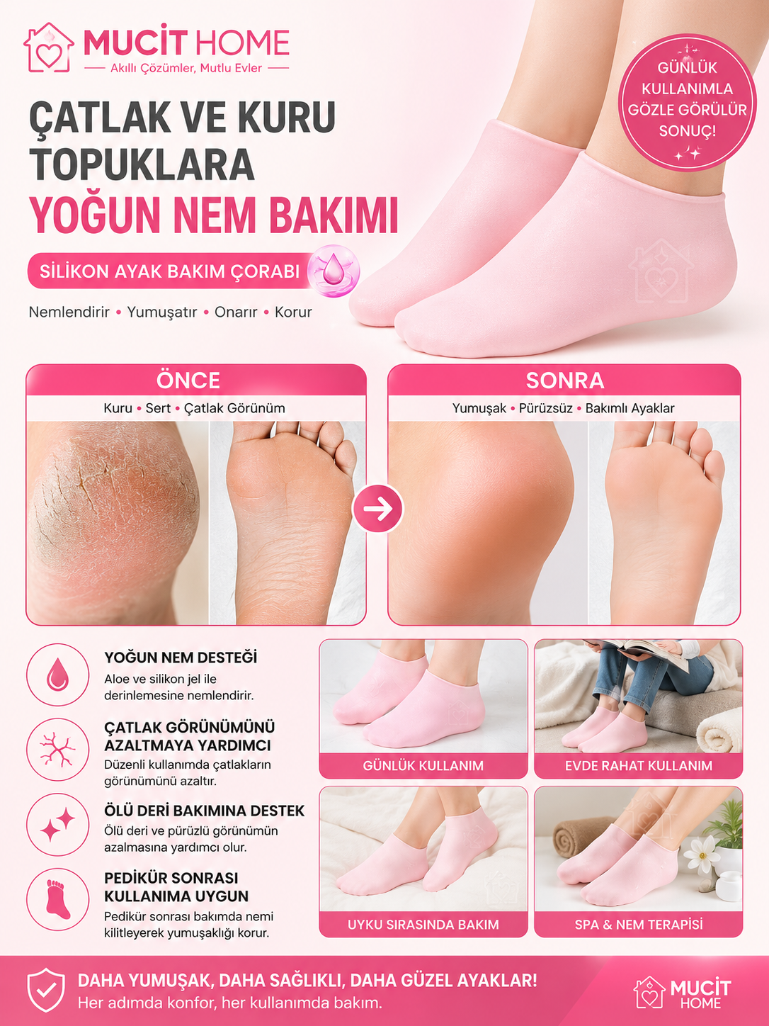 Mucit Home Silikon Ayak Bakım Çorabı Nemlendirici Jel Çorap Çatlak Önleyici Ölü Deri Atıcı Çorap Ayak Bakımı