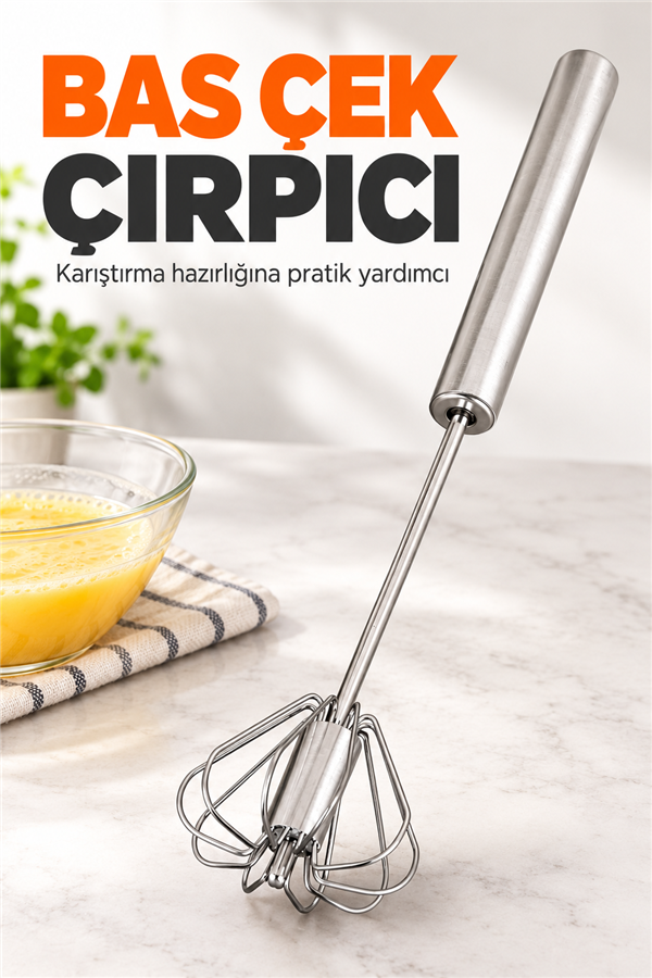 Mucit Home  Bas Çek Mikser El Çırpıcısı Bas Çek Çırpma Teli Paslanmaz Çelik Otomatik Çırpıcı Basmalı Çırpıcı