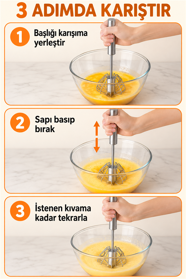 Mucit Home  Bas Çek Mikser El Çırpıcısı Bas Çek Çırpma Teli Paslanmaz Çelik Otomatik Çırpıcı Basmalı Çırpıcı
