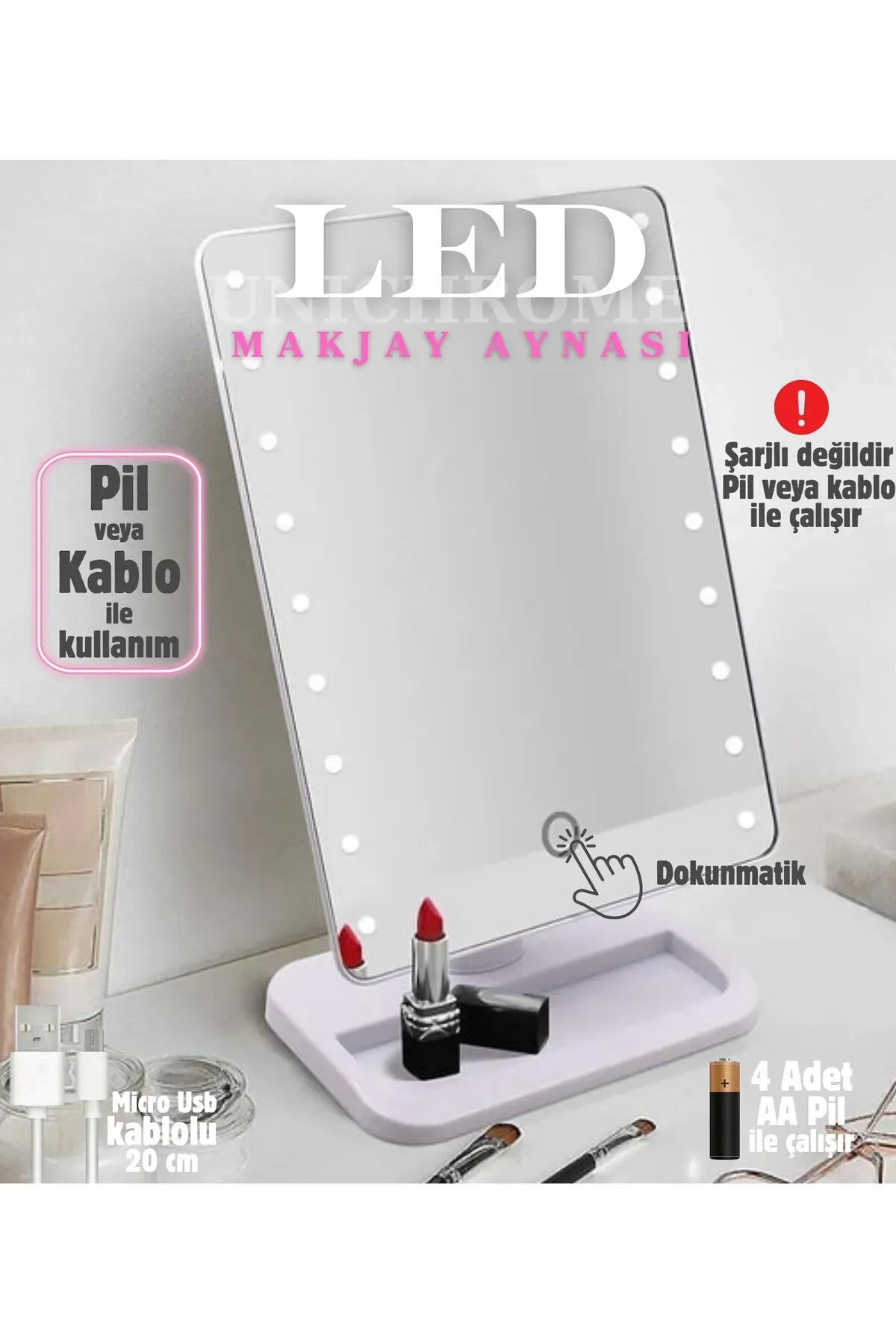 Mucit Home  Led Işıklı Makyaj Aynası Beyaz