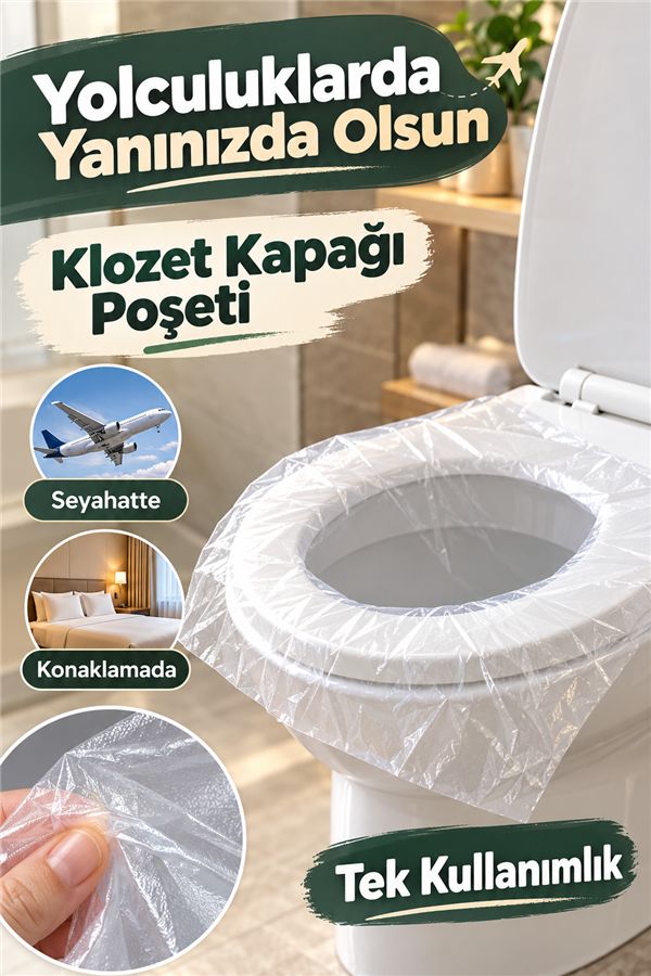 Mucit Home  Hijyenik Tek Kullanımlık Klozet Kapağı Poşeti Şeffaf Kapak Örtüsü Pratik Seyehat Restaurant