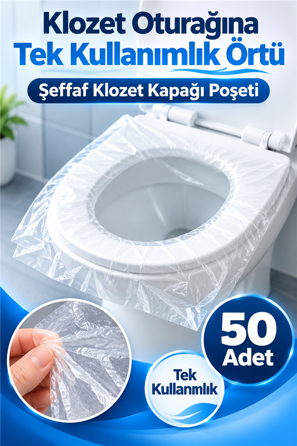 Mucit Home  Hijyenik Tek Kullanımlık Klozet Kapağı Poşeti Şeffaf Kapak Örtüsü Pratik Seyehat Restaurant