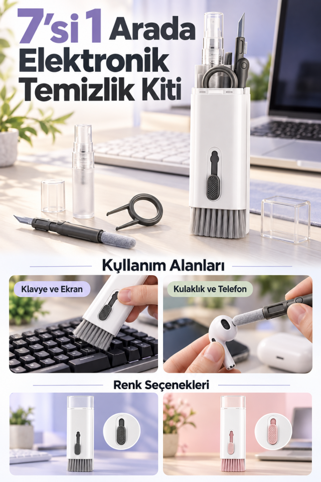 Mucit Home 7 İn 1 Çok Fonksiyonlu Kit Ekran Bilgisayar Laptop Klavye, Telefon, Kulaklık Airpod Temizleyici Kiti