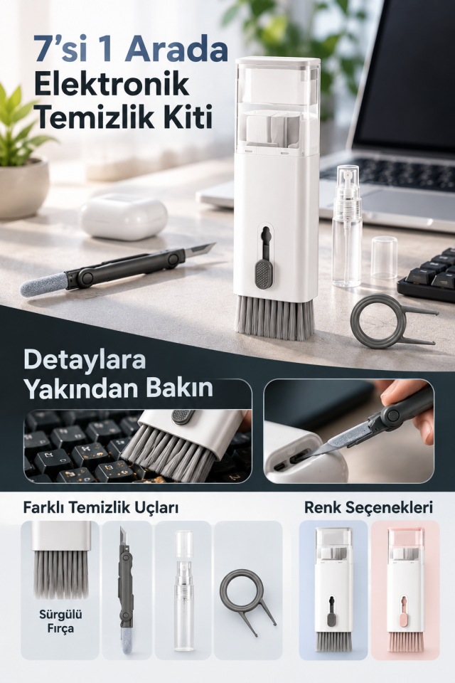 Mucit Home 7 İn 1 Çok Fonksiyonlu Kit Ekran Bilgisayar Laptop Klavye, Telefon, Kulaklık Airpod Temizleyici Kiti