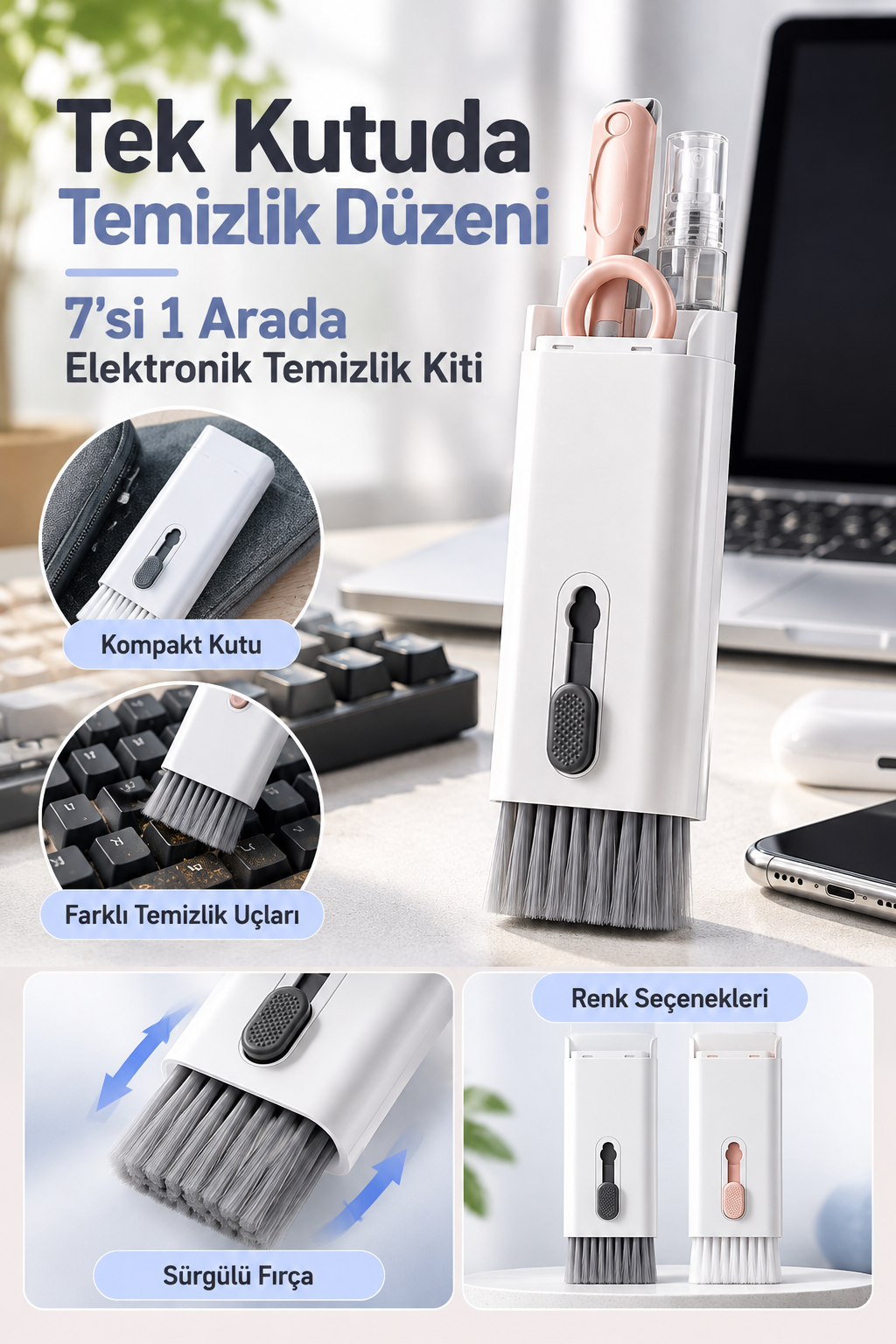 Mucit Home 7 İn 1 Çok Fonksiyonlu Kit Ekran Bilgisayar Laptop Klavye, Telefon, Kulaklık Airpod Temizleyici Kiti