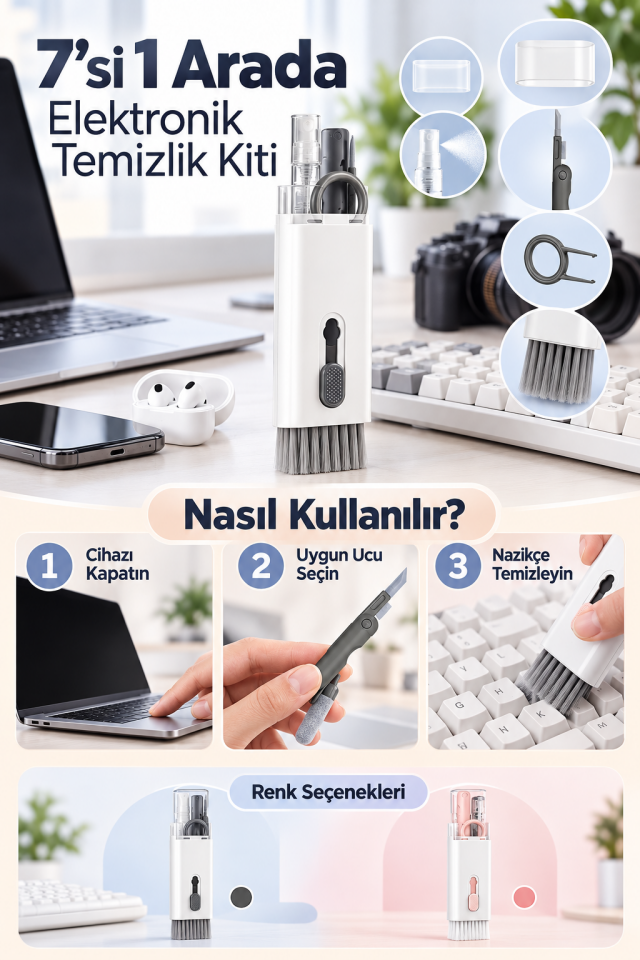 Mucit Home 7 İn 1 Çok Fonksiyonlu Kit Ekran Bilgisayar Laptop Klavye, Telefon, Kulaklık Airpod Temizleyici Kiti