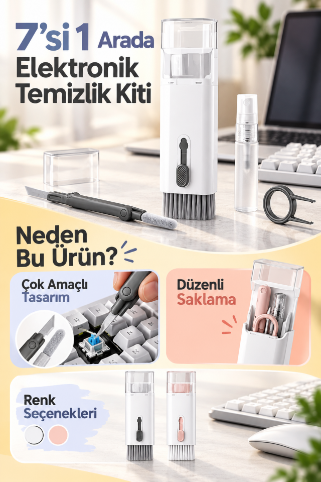 Mucit Home 7 İn 1 Çok Fonksiyonlu Kit Ekran Bilgisayar Laptop Klavye, Telefon, Kulaklık Airpod Temizleyici Kiti