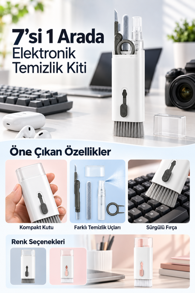 Mucit Home 7 İn 1 Çok Fonksiyonlu Kit Ekran Bilgisayar Laptop Klavye, Telefon, Kulaklık Airpod Temizleyici Kiti