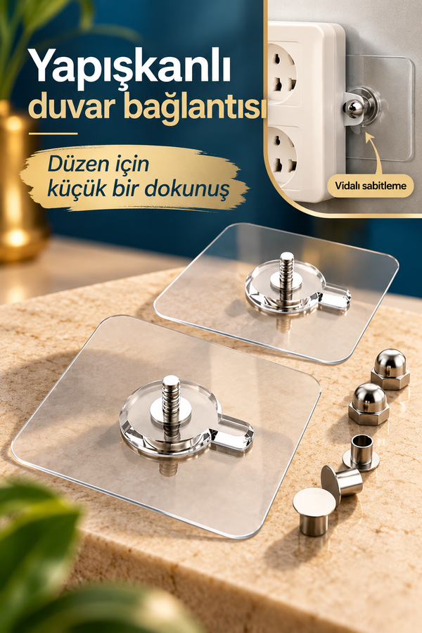 Mucit Home 2 Adet Kendinden Yapışkanlı Duvar Kancaları Şeffaf Raf Duvar Askıları Mutfak Banyo Vida Kanca Çivi