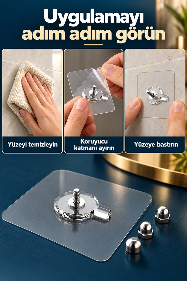 Mucit Home 2 Adet Kendinden Yapışkanlı Duvar Kancaları Şeffaf Raf Duvar Askıları Mutfak Banyo Vida Kanca Çivi