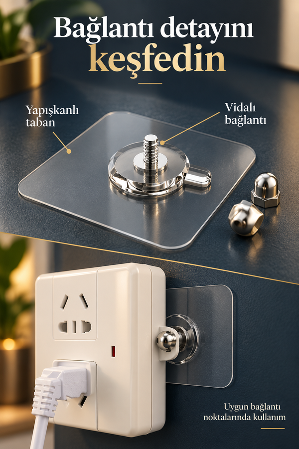 Mucit Home 2 Adet Kendinden Yapışkanlı Duvar Kancaları Şeffaf Raf Duvar Askıları Mutfak Banyo Vida Kanca Çivi