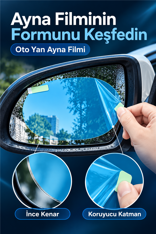 Mucit Home  Oto Dış Ayna Yağmur Kaydırıcı Araba Yan Cam Dikiz Aynası Filmi Buğu Önleyici Su Tutmaz Film Yuvarlak