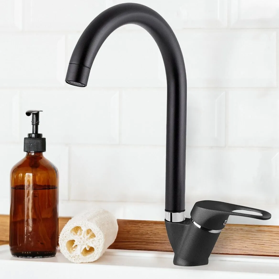 Mucit Home  Mat Siyah Mutfak Lavabo Bataryası Aç Kapa Mix Musluk Sıcak Ve Soğuk Su Girişli