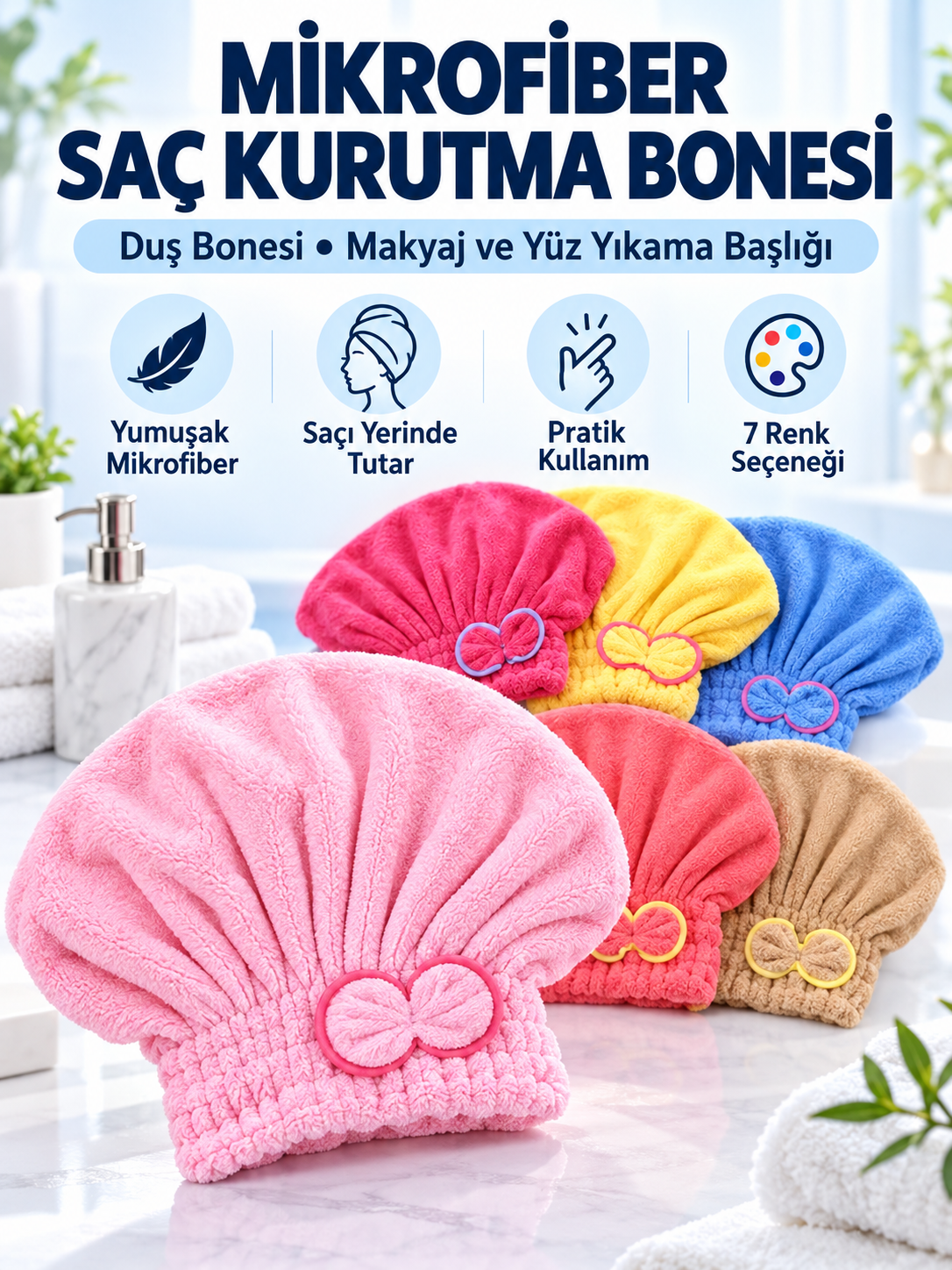 Mucit Home Saç Kurutma Havlusu 1 Adet Saç Kurutma Bonesi Kafa Havlusu Duş Islak Saç Bonesi
