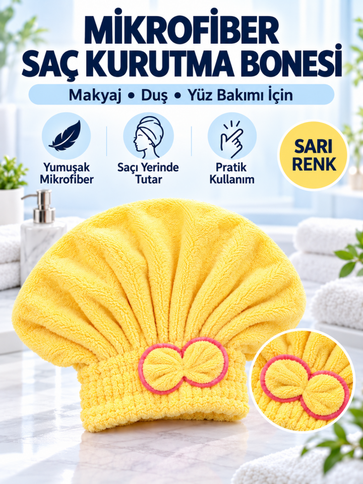 Mucit Home Saç Kurutma Havlusu 1 Adet Saç Kurutma Bonesi Kafa Havlusu Duş Islak Saç Bonesi