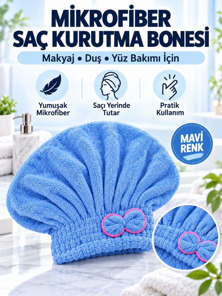 Mucit Home Saç Kurutma Havlusu 1 Adet Saç Kurutma Bonesi Kafa Havlusu Duş Islak Saç Bonesi
