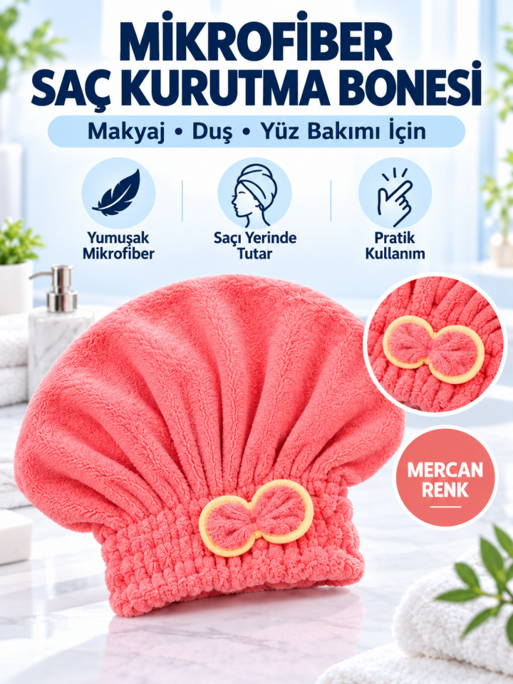 Mucit Home Saç Kurutma Havlusu 1 Adet Saç Kurutma Bonesi Kafa Havlusu Duş Islak Saç Bonesi