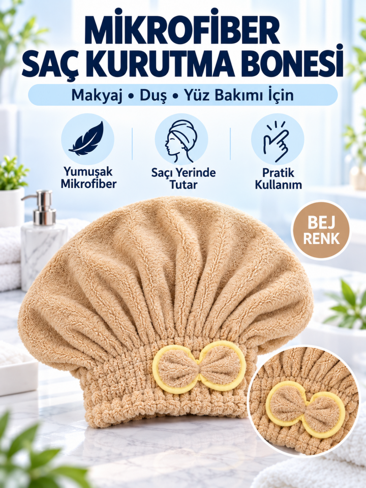 Mucit Home Saç Kurutma Havlusu 1 Adet Saç Kurutma Bonesi Kafa Havlusu Duş Islak Saç Bonesi