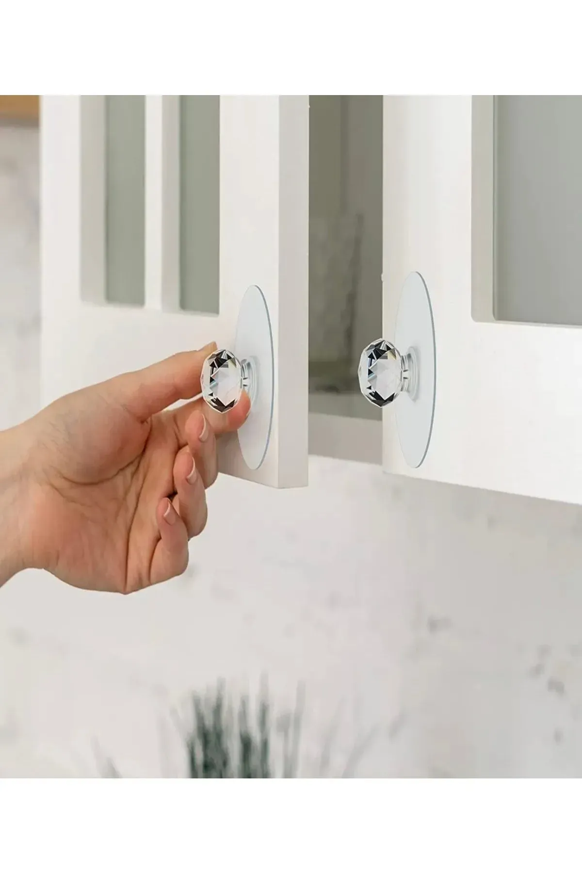 Mucit Home Şeffaf Kristal Başlıklı 2'li Yapışkanlı Kulp Dolap Çekmece Kulp Tutacak Askı