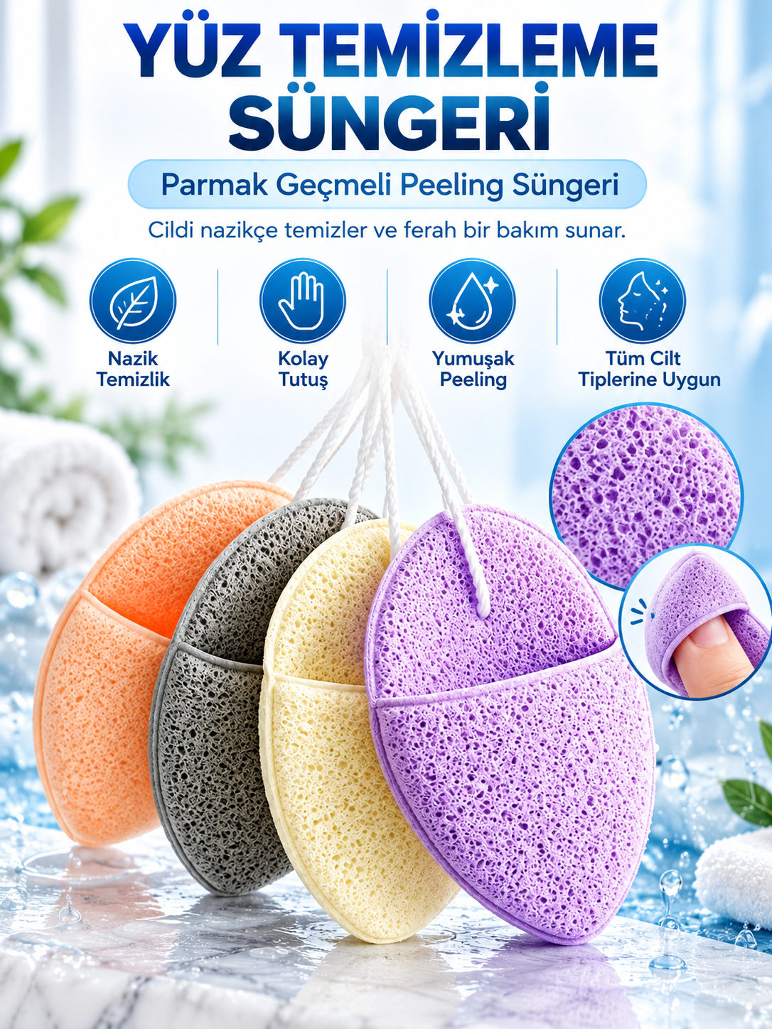 Mucit Home Yüz Temizleme Peeling Süngeri Parmak Geçmeli Yüz Temizleme Sünger