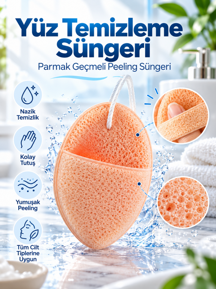 Mucit Home Yüz Temizleme Peeling Süngeri Parmak Geçmeli Yüz Temizleme Sünger