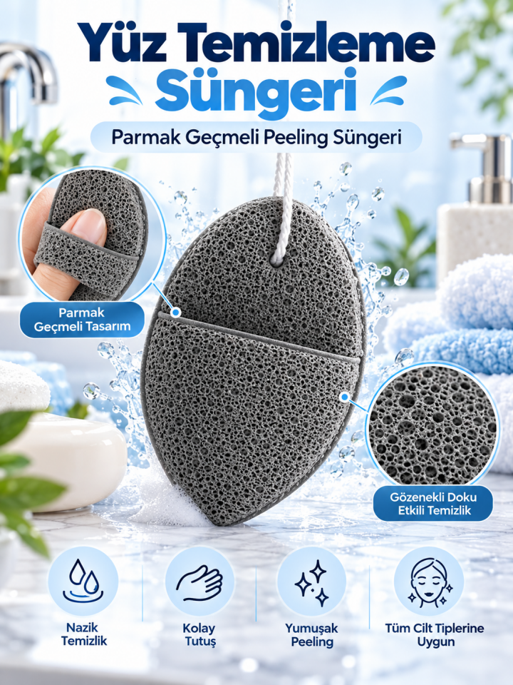 Mucit Home Yüz Temizleme Peeling Süngeri Parmak Geçmeli Yüz Temizleme Sünger