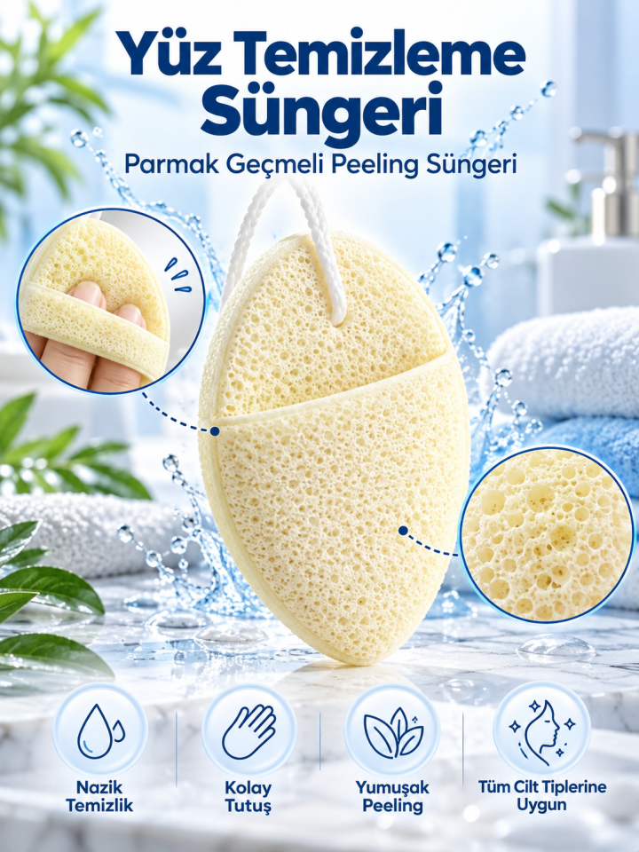 Mucit Home Yüz Temizleme Peeling Süngeri Parmak Geçmeli Yüz Temizleme Sünger