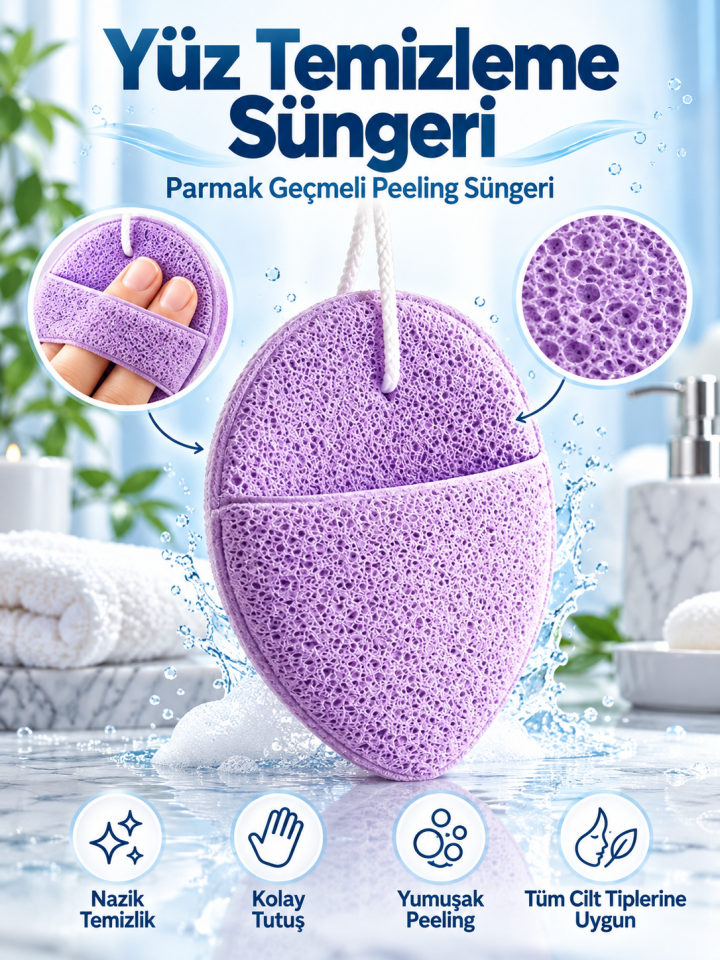 Mucit Home Yüz Temizleme Peeling Süngeri Parmak Geçmeli Yüz Temizleme Sünger