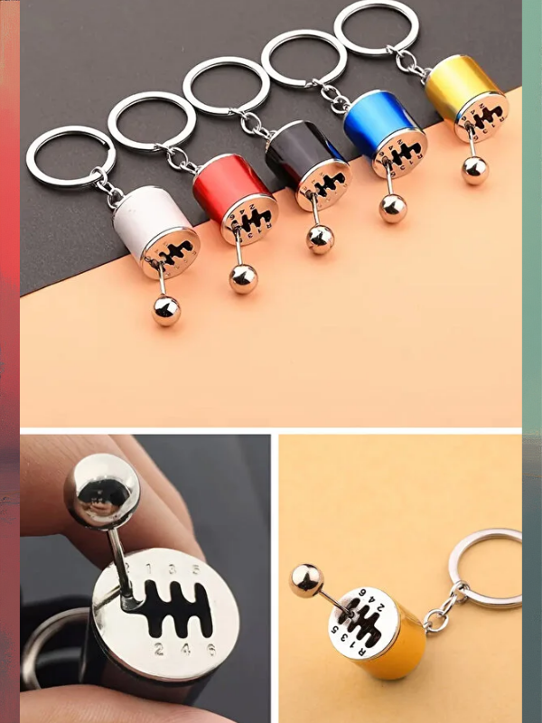 Mucit Home Renkli Stres Hareketli Araba Manuel Vites Anahtarlık Altı Hız Dişli Topuzu Metal Anahtarlık