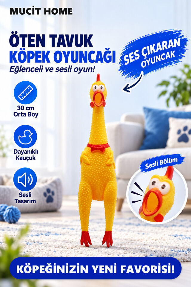Mucit Home  Öten Tavuk Köpek Oyuncağı Medium 30 Cm