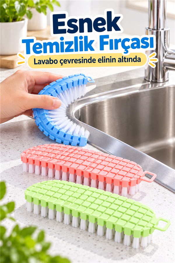 Mucit Home Esnek Lavabo Temizlik Fırçası -Bükülebilir Halı Yıkama Fırcası Asılabilir