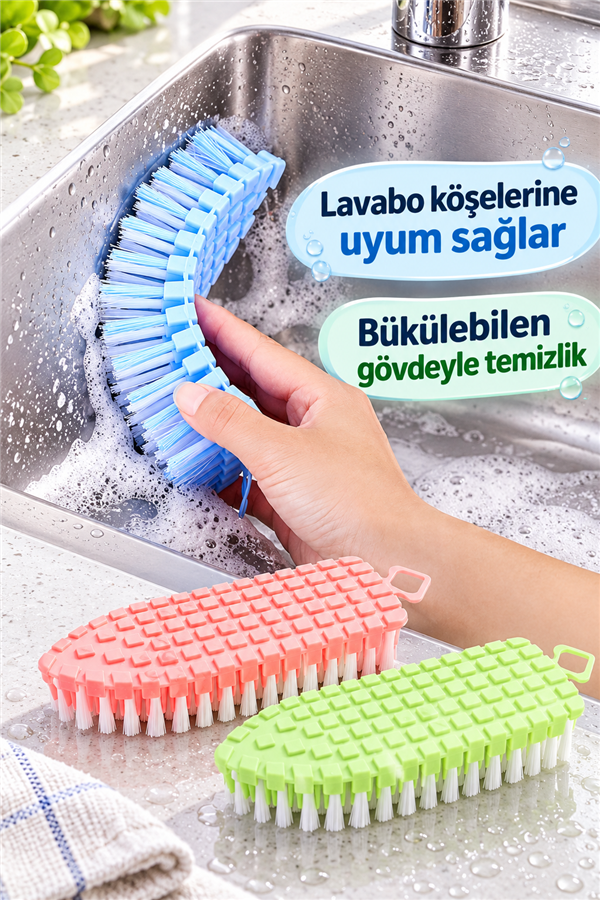 Mucit Home Esnek Lavabo Temizlik Fırçası -Bükülebilir Halı Yıkama Fırcası Asılabilir
