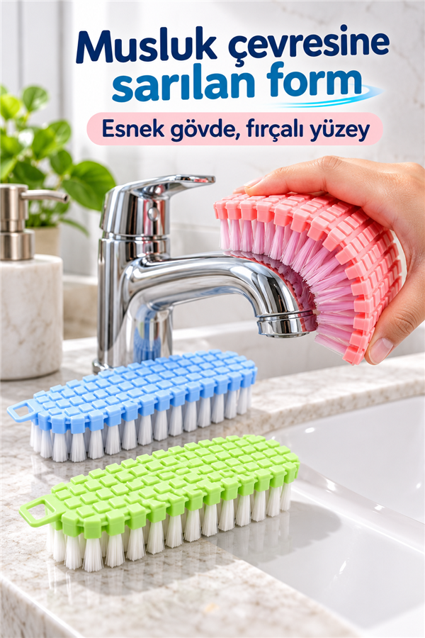 Mucit Home Esnek Lavabo Temizlik Fırçası -Bükülebilir Halı Yıkama Fırcası Asılabilir