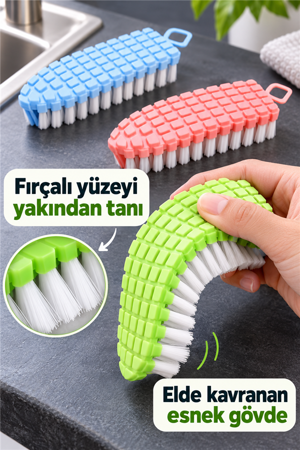 Mucit Home Esnek Lavabo Temizlik Fırçası -Bükülebilir Halı Yıkama Fırcası Asılabilir