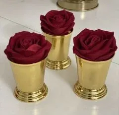 3 ADET GOLD RENK KIRMIZI KADİFE GÜLLÜ GÜL KOVASI