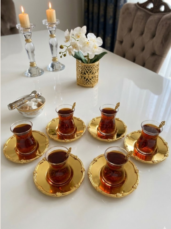 Mucit Home Vintage Serisi Elegance Gold Çay Tabağı Seti 6 Adet - Bayramlık Servis Seti
