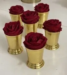 GOLD KAPLAMA 6 ADET KIRMIZI KADİFE GÜLLÜ GÜL KOVASI