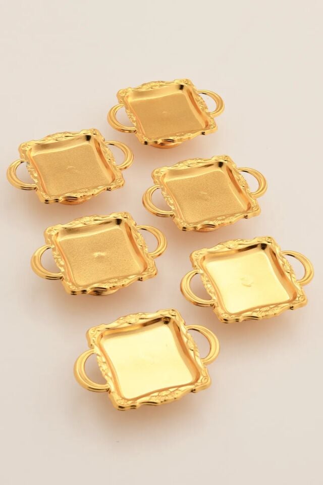 Mucit Home Mini Kulplu Kare Model Ayaklı lokumluk 6'lı Takım Gold
