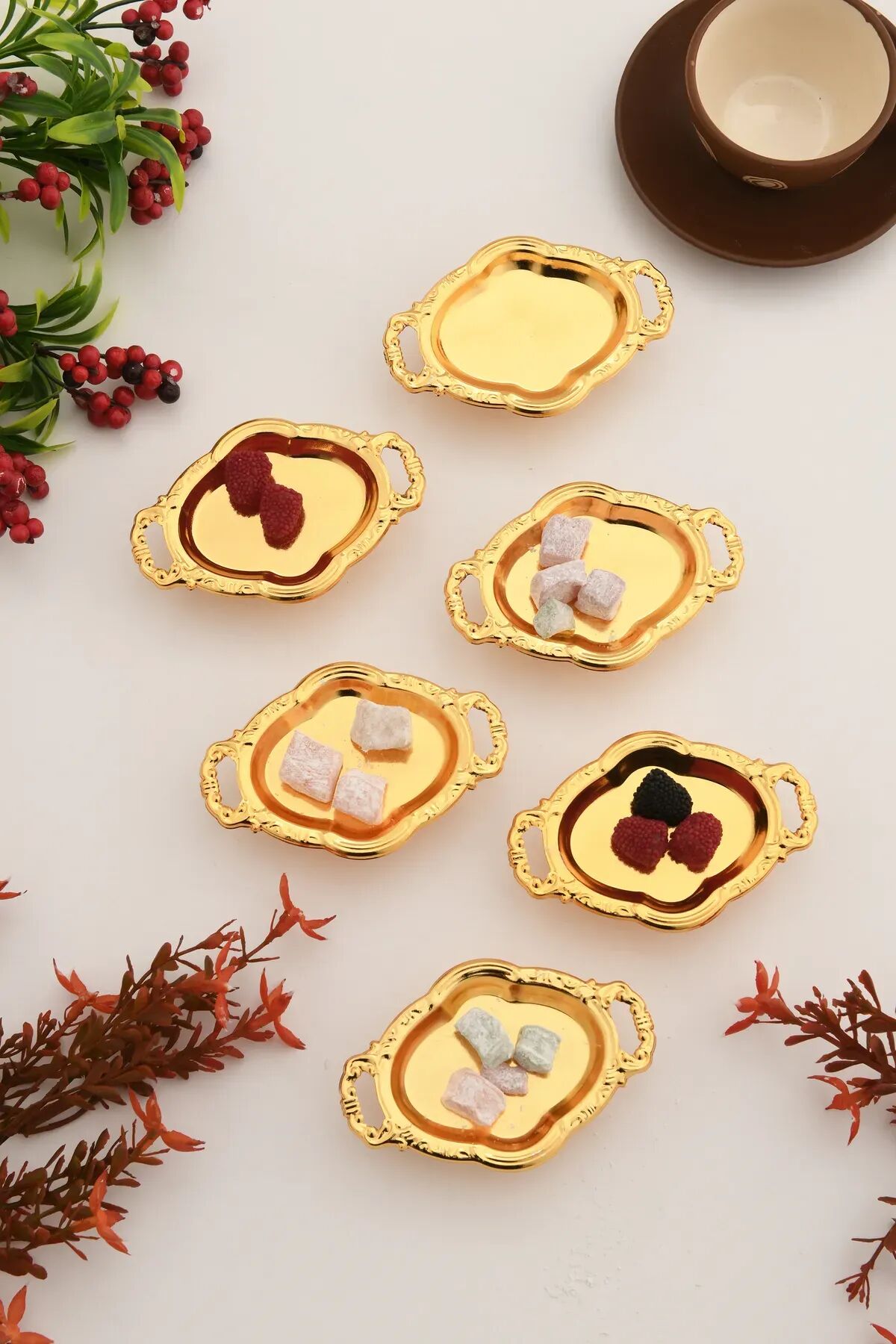 Mucit Home Gold Mini Kulplu Oval Model Ayaklı Lokumluk 6'lı Takım