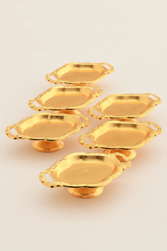 Mucit Home Gold Mini Kulplu Oval Model Ayaklı Lokumluk 6'lı Takım