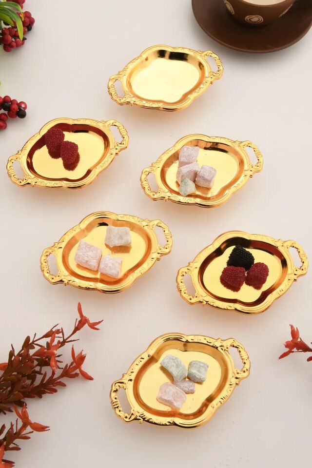 Mucit Home Gold Mini Kulplu Oval Model Ayaklı Lokumluk 6'lı Takım