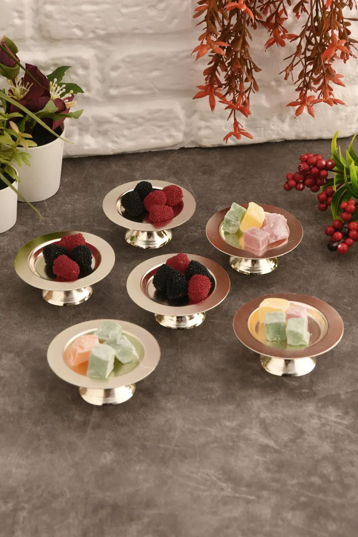 Mucit Home Muli Ayaklı Makaron Lokumluk Gümüş 6 Lı Takım