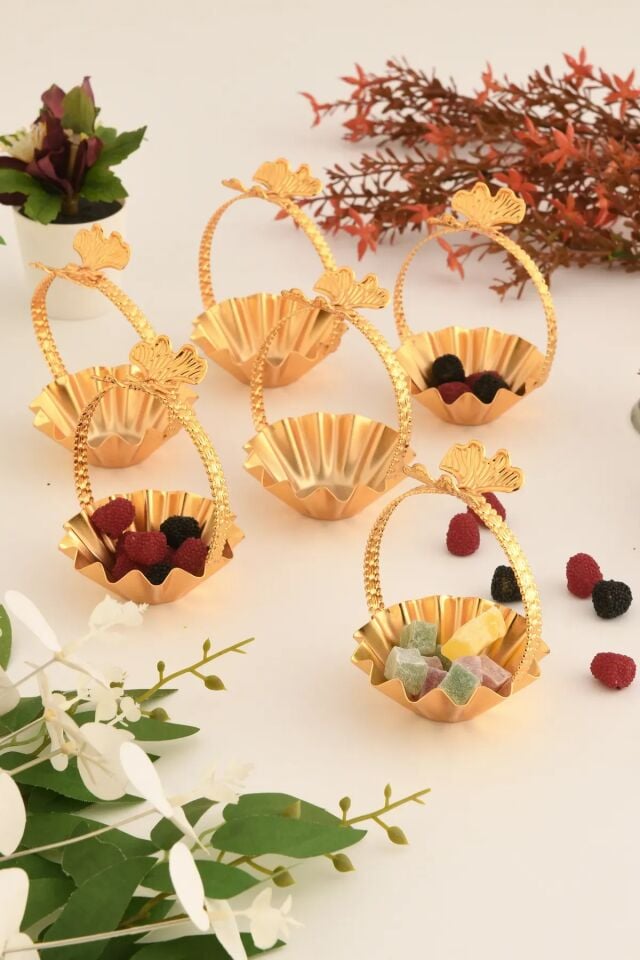 Mucit Home Teris Tırtıklı Lokumluk Kulplu Gold 6 Lı Takım