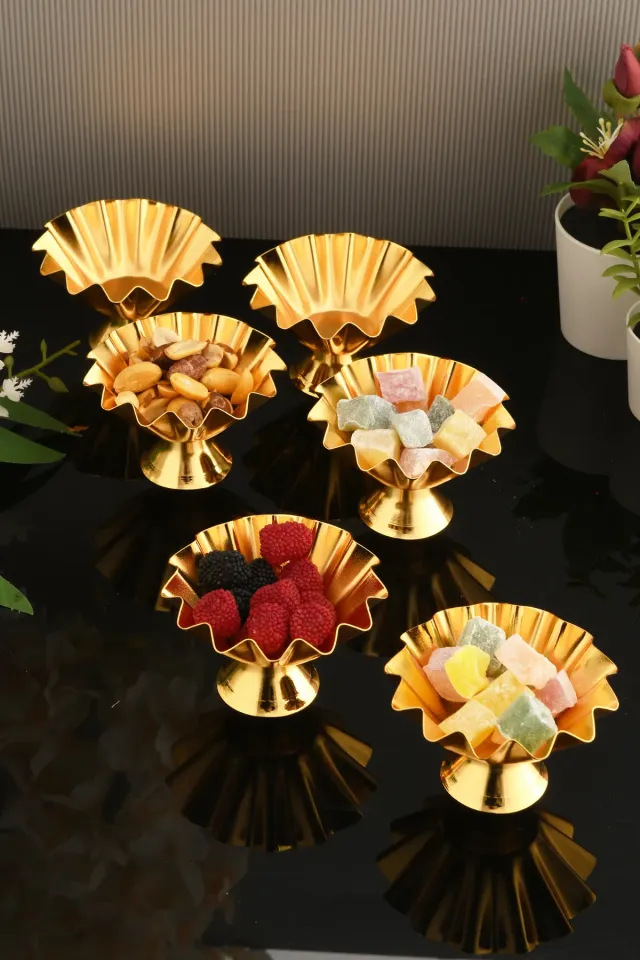 Zano Ayaklı Tırtıklı Lokumluk Gold 6 Lı Takım