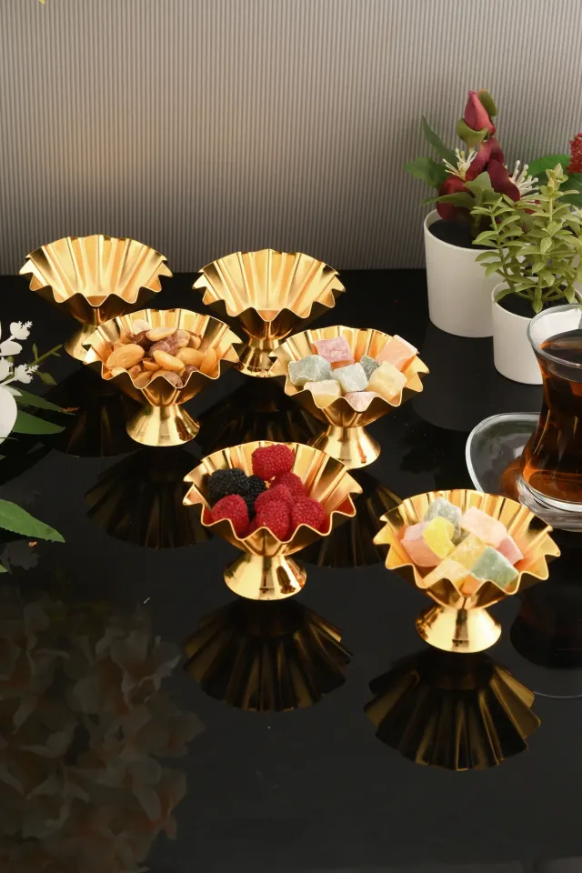 Zano Ayaklı Tırtıklı Lokumluk Gold 6 Lı Takım