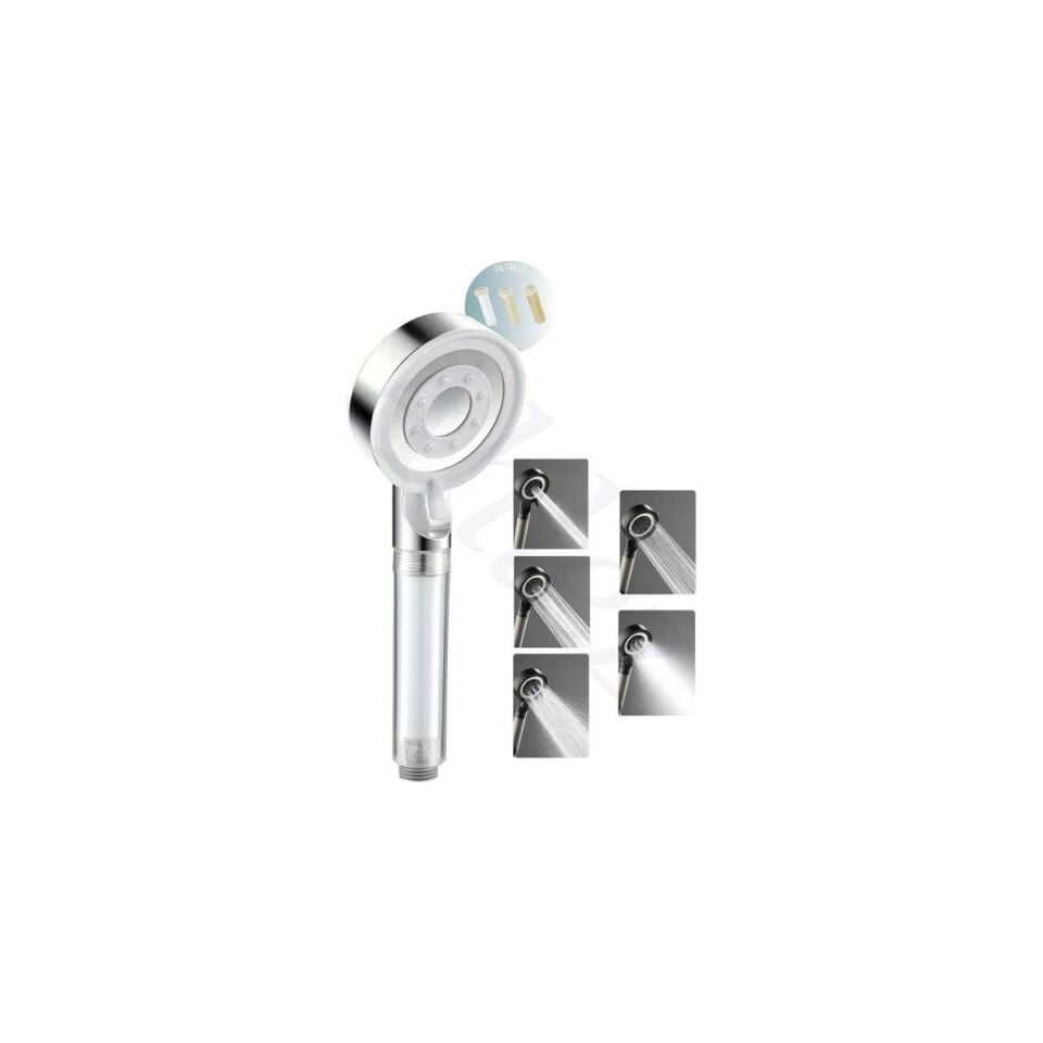 Mucit Home Beyaz Spa Modlu Filtreli Duş Başlığı 5 Fonksiyonlu Duş Fiskiyesi