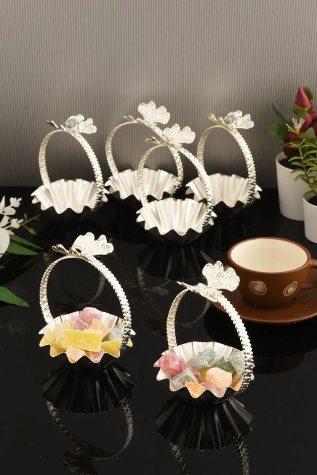 Mucit Home Teris Tırtıklı Lokumluk Kulplu Gümüş 6 Lı Takım